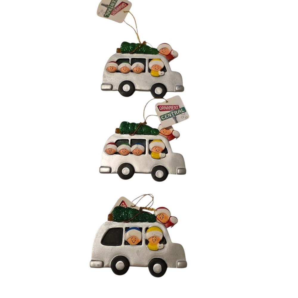Christmas Car FAMILY Ornaments with Tree On Top